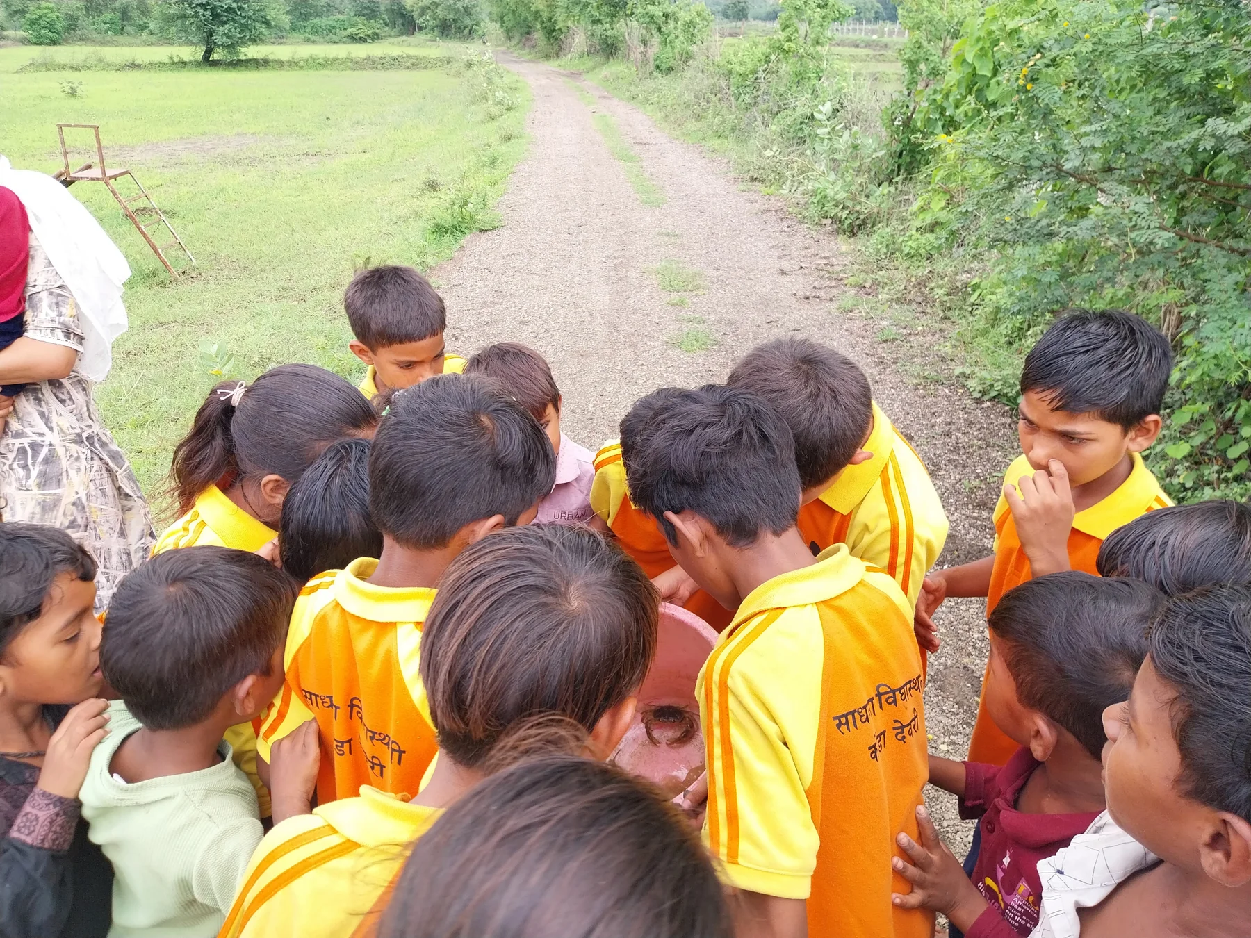 Children walking together across the school farm